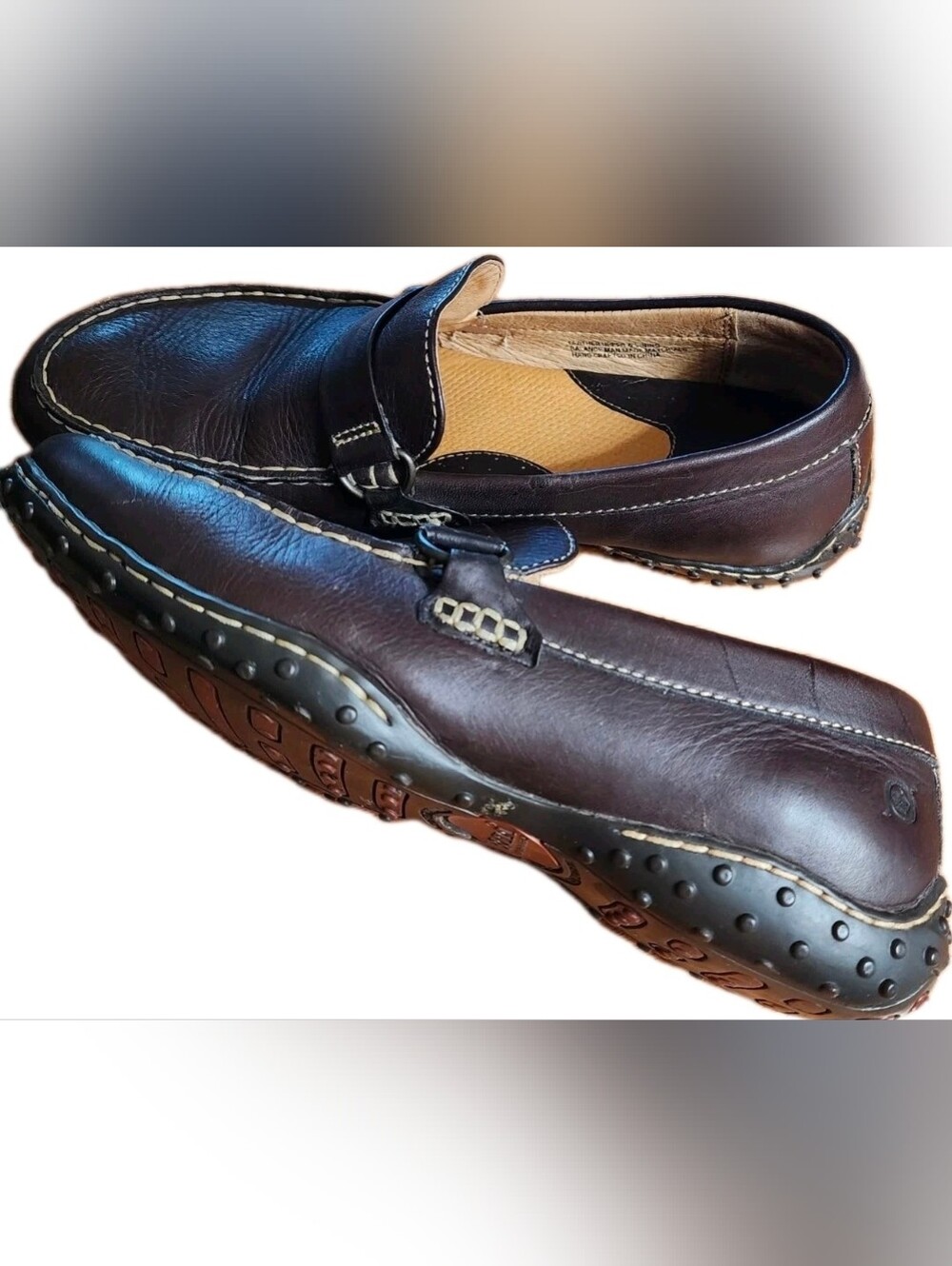 Born Mens 10 Brown Leather Driving Loafers Marcel Moc Toe Opanka EUC
